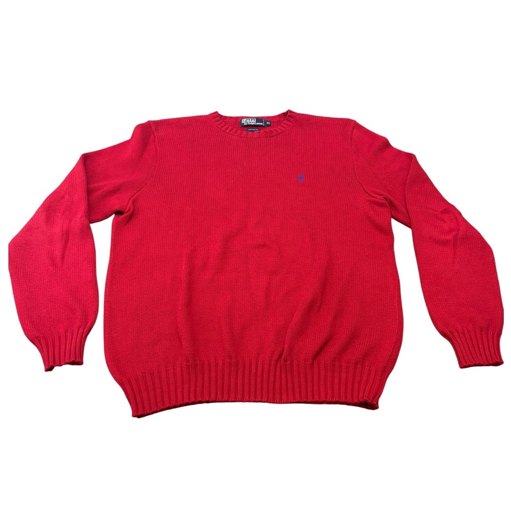 Vintage 90's Polo Ralph Lauren Knit Sweater Mens XL Red Cotton Crewneck Pullover